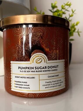 NWT Goose Creek 3 Wick Candle, Pumpkin Sugar Donut scent